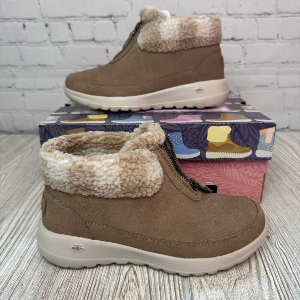 Skechers Go Walk Boots Womens 6 Taupe Soft Stride Scotchguard On The Go Joy NEW